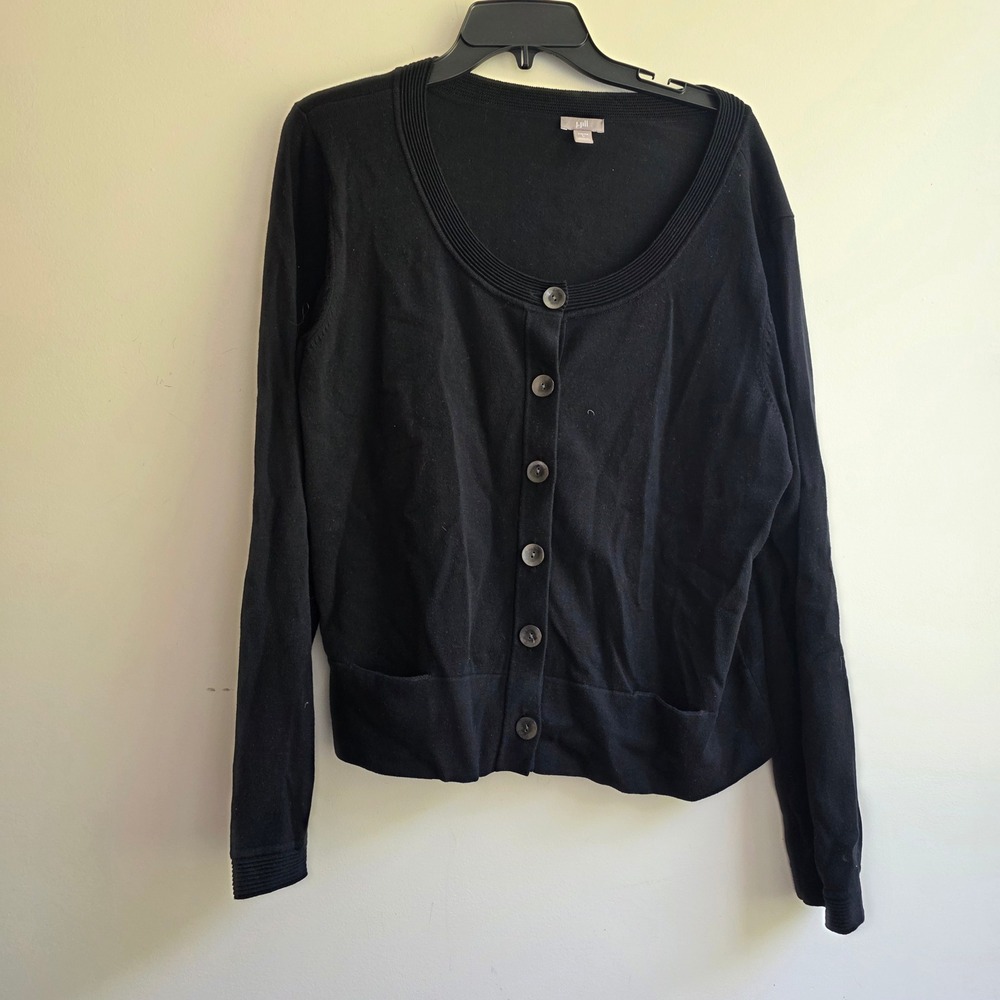 J. Jill Womens Black Cotton Stretch Button Front Cardigan Sweater Pockets Large